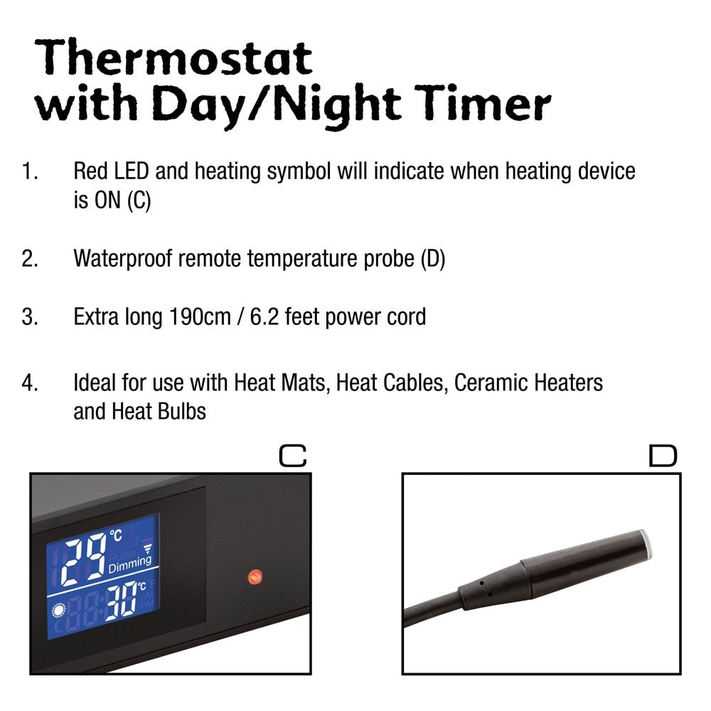 600W Dimming/Pulse Proportional Thermostat With Day Night Timer