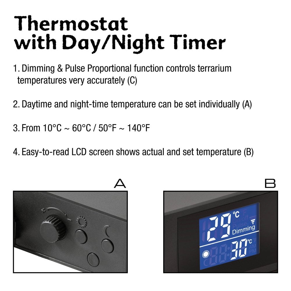 600W Dimming/Pulse Proportional Thermostat With Day Night Timer