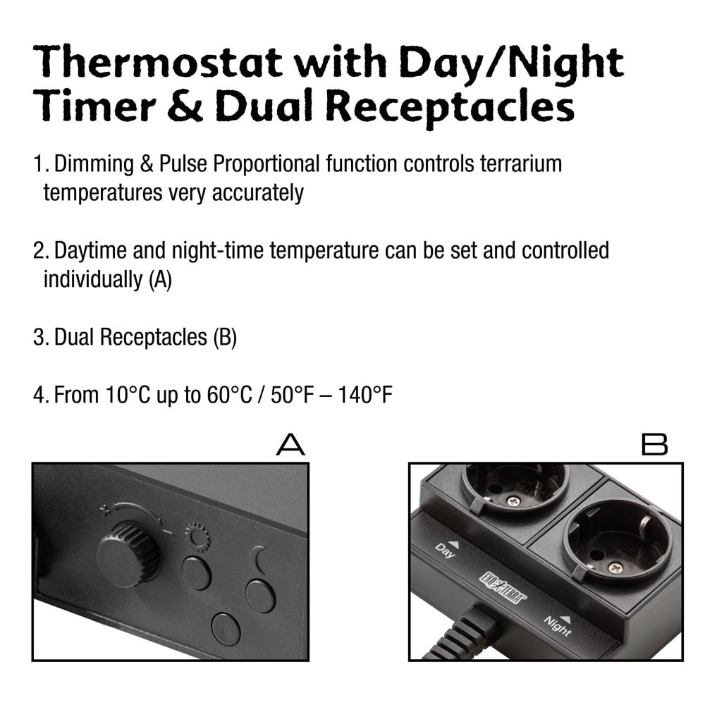 600W Dimming/Pulse Proportional Thermostat With Day/Night Timer And Dual Receptacles