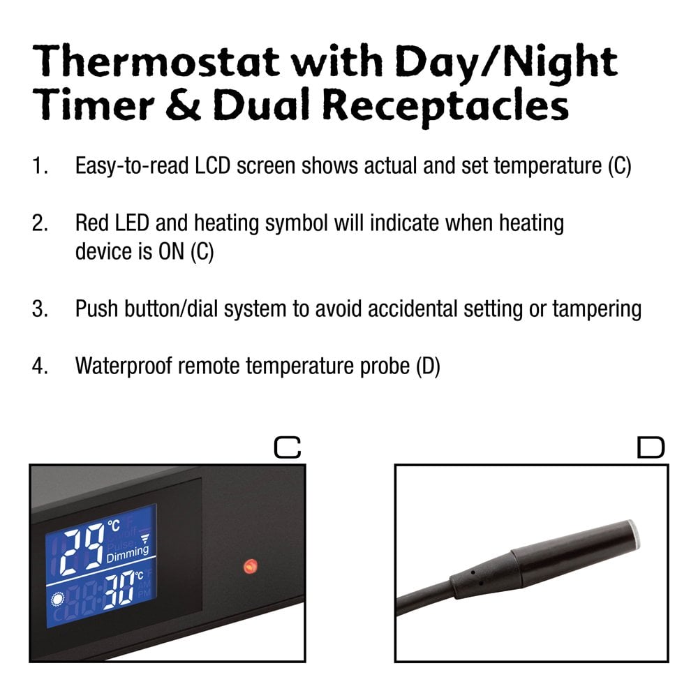 600W Dimming/Pulse Proportional Thermostat With Day/Night Timer And Dual Receptacles