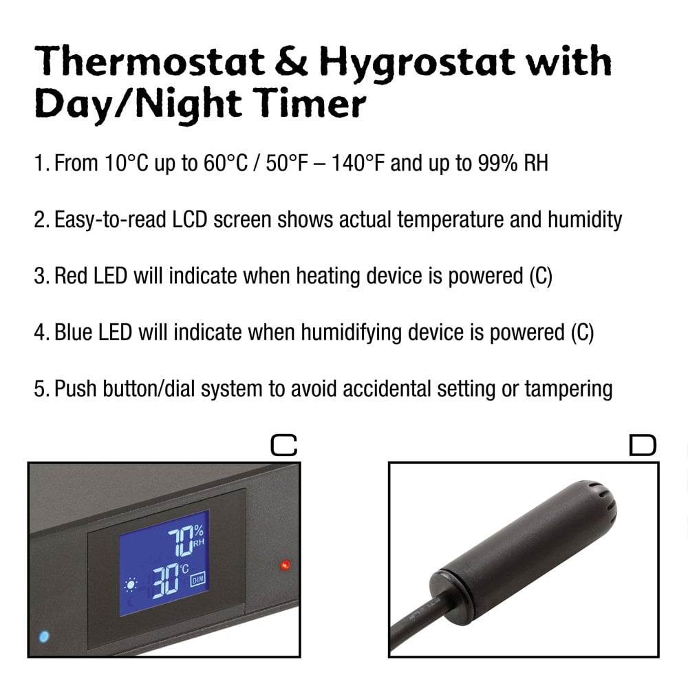 600W Thermostat And 100W Hygrostat With Day/Night Timer