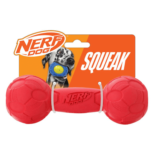 Rubber Bash Squeak Barbell 7in