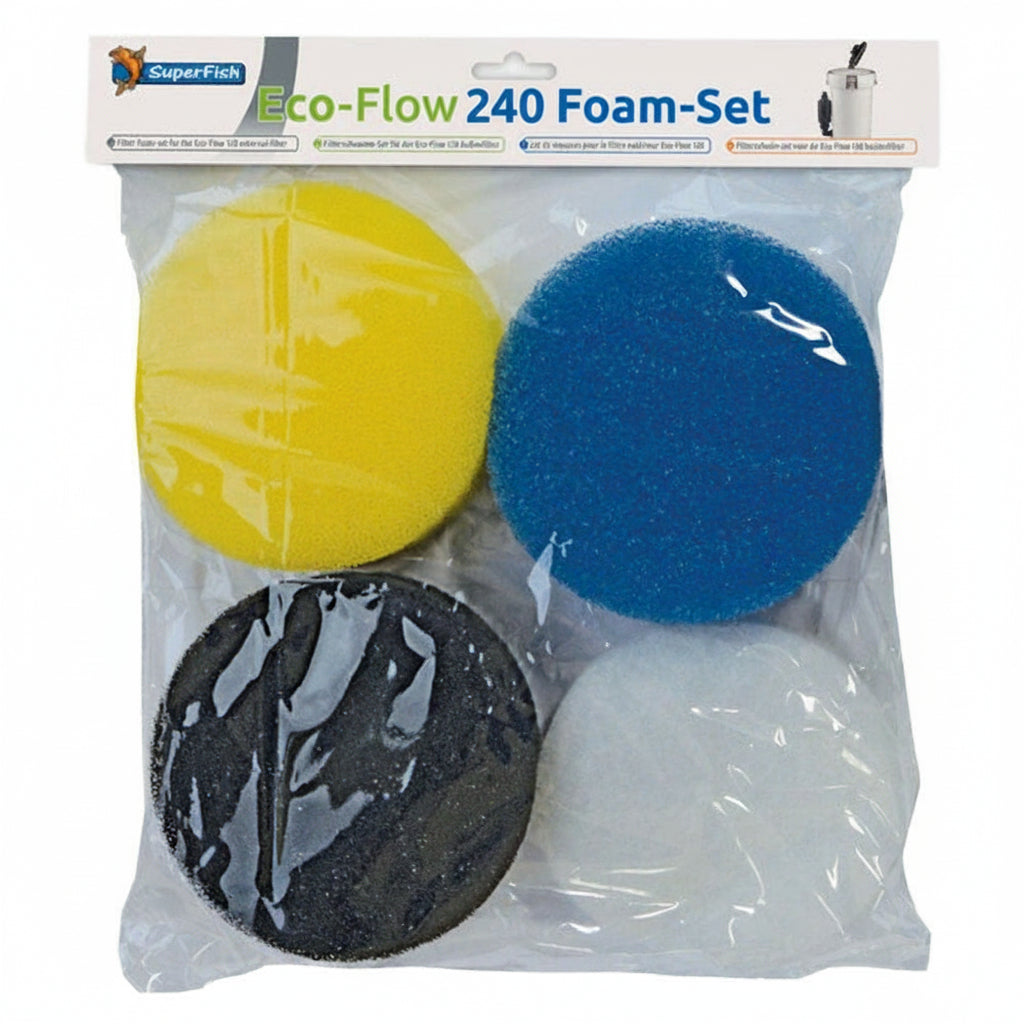 SuperFish Eco-Flow 240 Foam-Set packaging with yellow, blue, and black foam pieces.