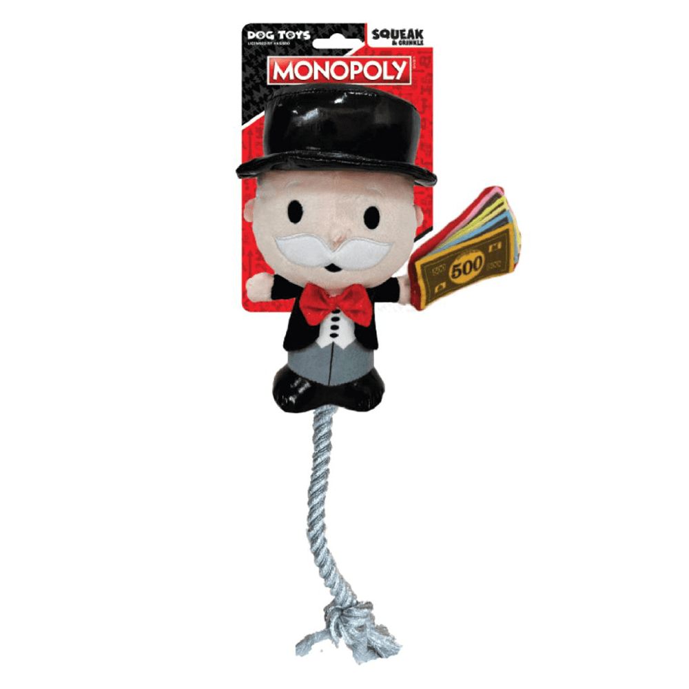 Mr. Moneybags Squeak & Crinkle Plush Rope Tug 8in